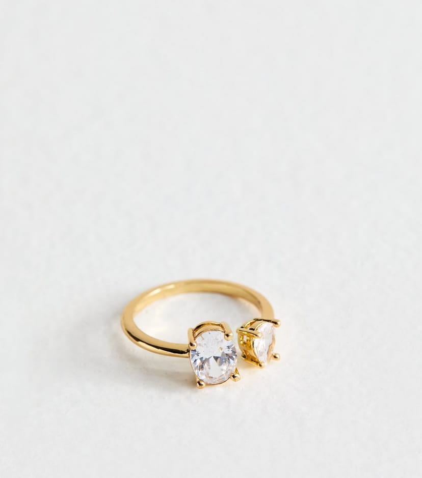 New Look Gold Tone Cubic Zirconia Double Charm Ring New Look - 1