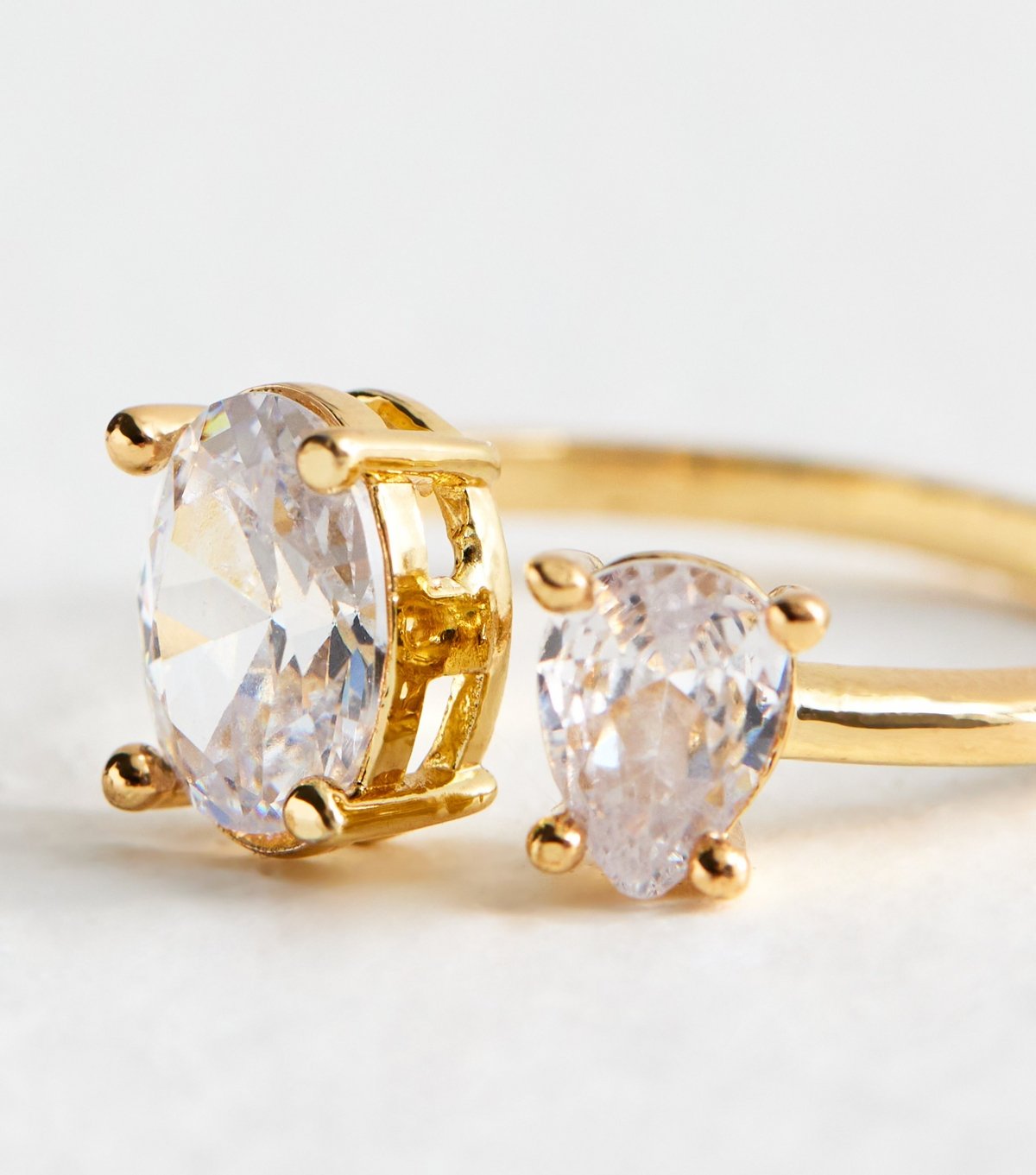 New Look Gold Tone Cubic Zirconia Double Charm Ring New Look - 2