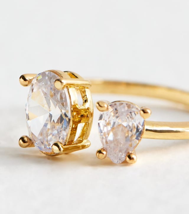 New Look Gold Tone Cubic Zirconia Double Charm Ring New Look - 2
