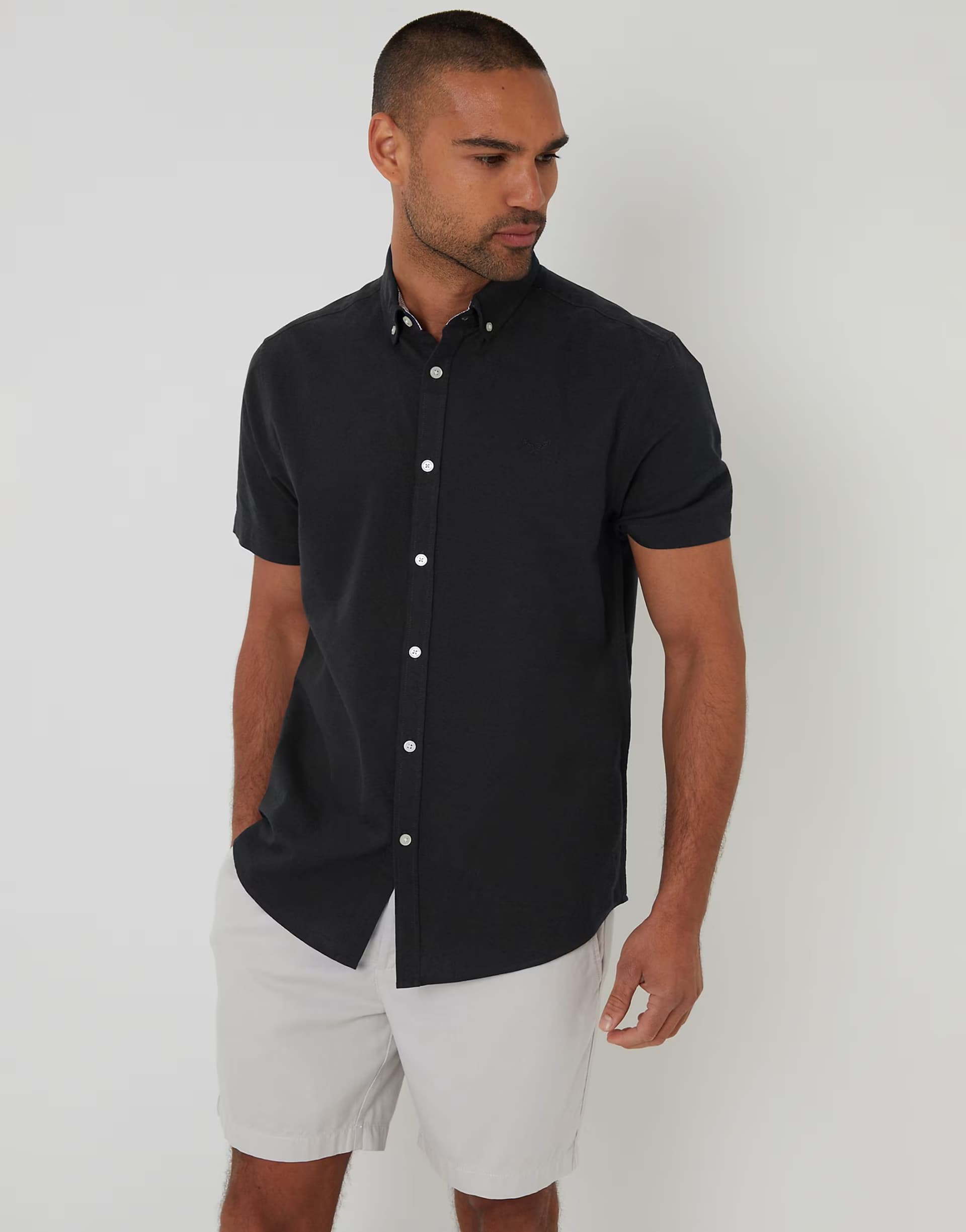 ASOS Threadbare Oxford cotton short sleeve shirt in black