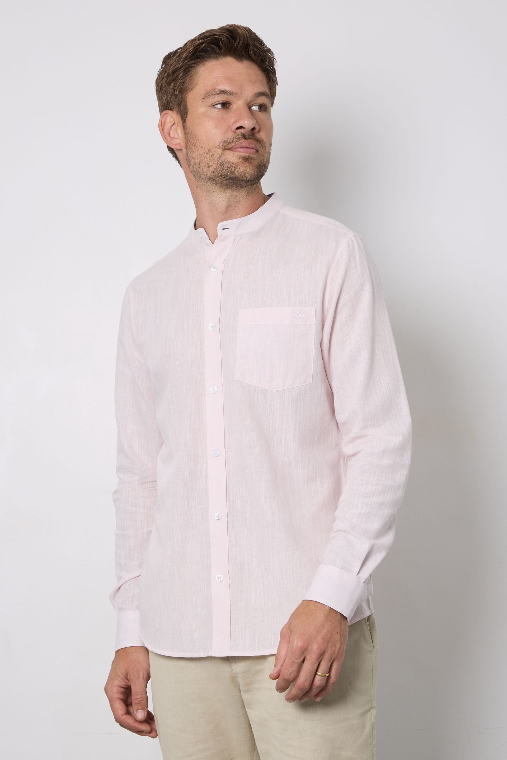 Maine Men's Pink Textured Grandad Long Sleeve Shirt