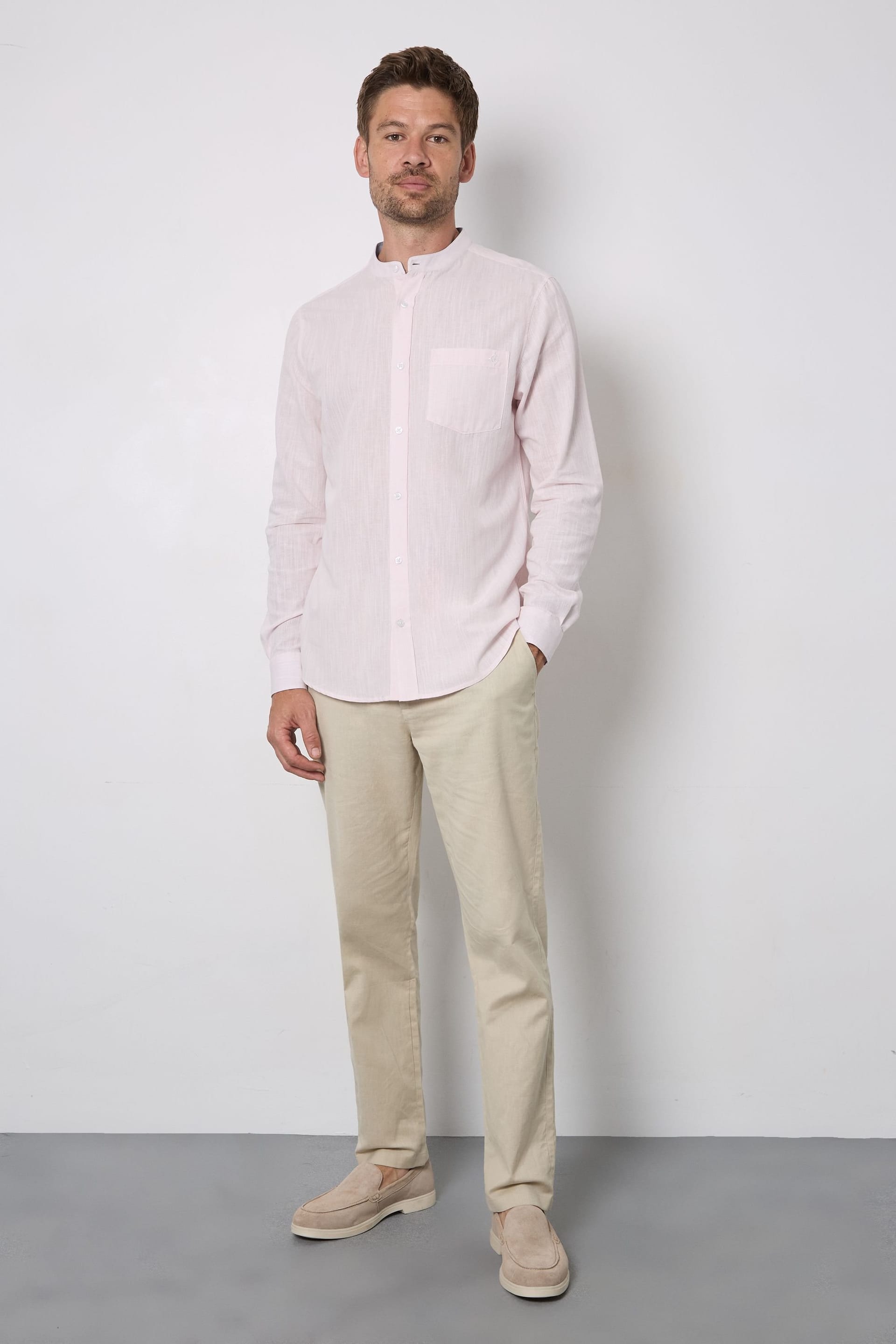 Maine Maine Men's Pink Textured Grandad Long Sleeve Shirt - 4