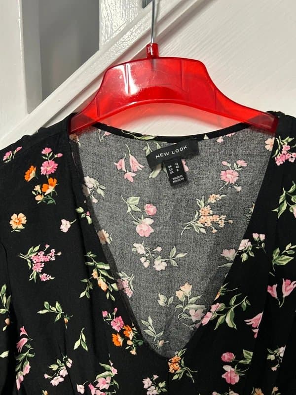 New Look (I94p) Black midi tie waste floral dress new look 12