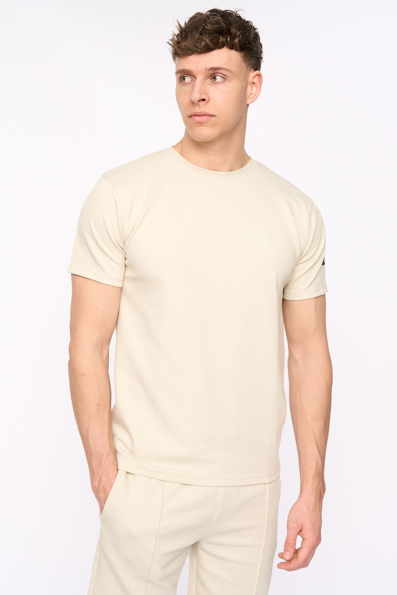 Duck&Cover Duck&Cover Men's Sherborn Textured Crew Neck T-Shirt with Embroidery in Light Stone
