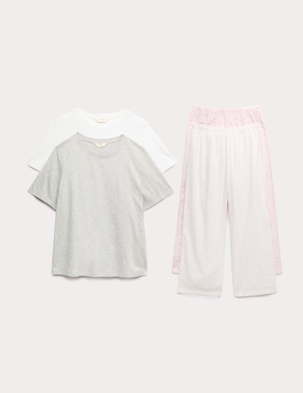 Marks & Spencer M&S 2 Pack Cotton Rich Jersey Printed Pyjama Sets Pink Mix