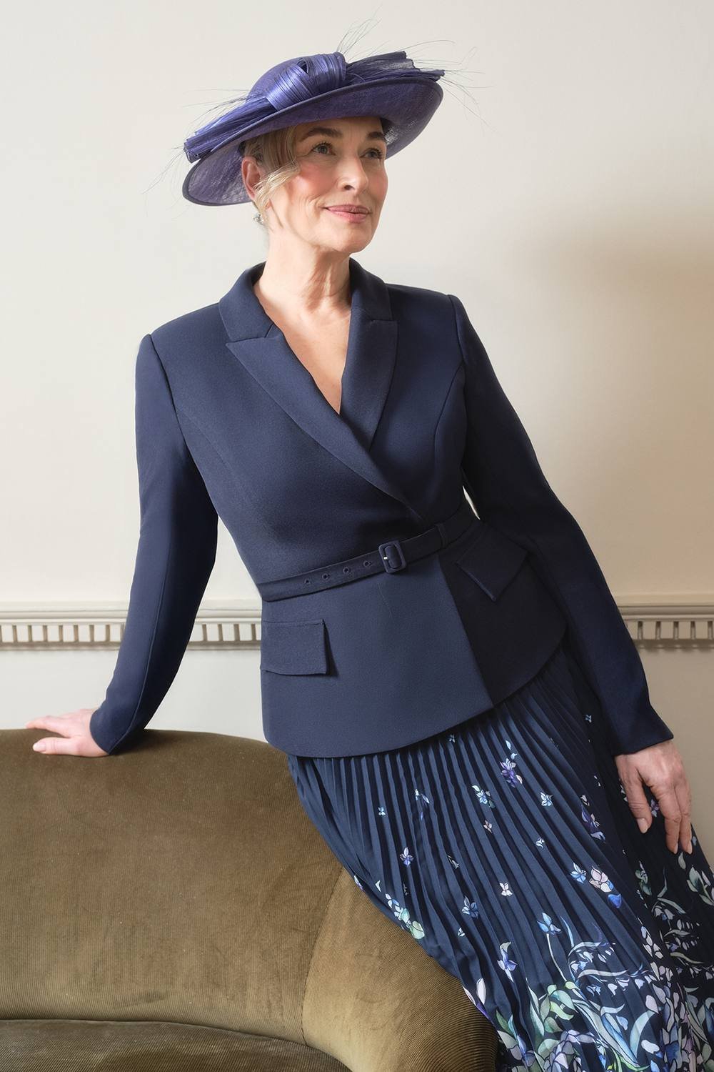 Coast Coast Women's Lisa Tan Tailored Jacket With Pleated Skirt Midi Dress in Navy - 2