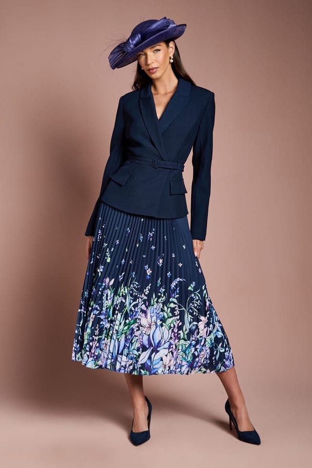 Coast Coast Women's Lisa Tan Tailored Jacket With Pleated Skirt Midi Dress in Navy - 2