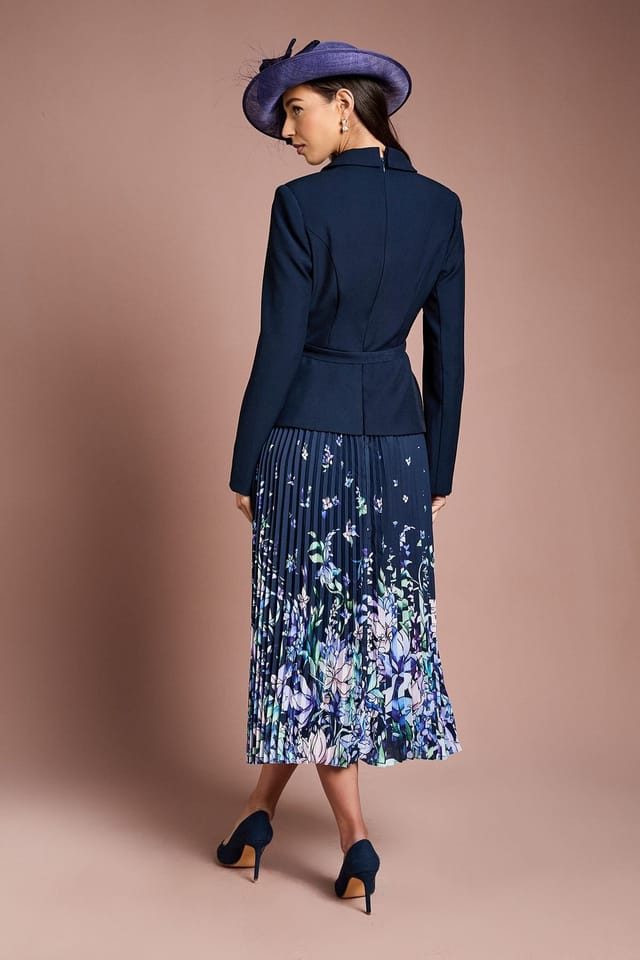 Coast Coast Women's Lisa Tan Tailored Jacket With Pleated Skirt Midi Dress in Navy - 3