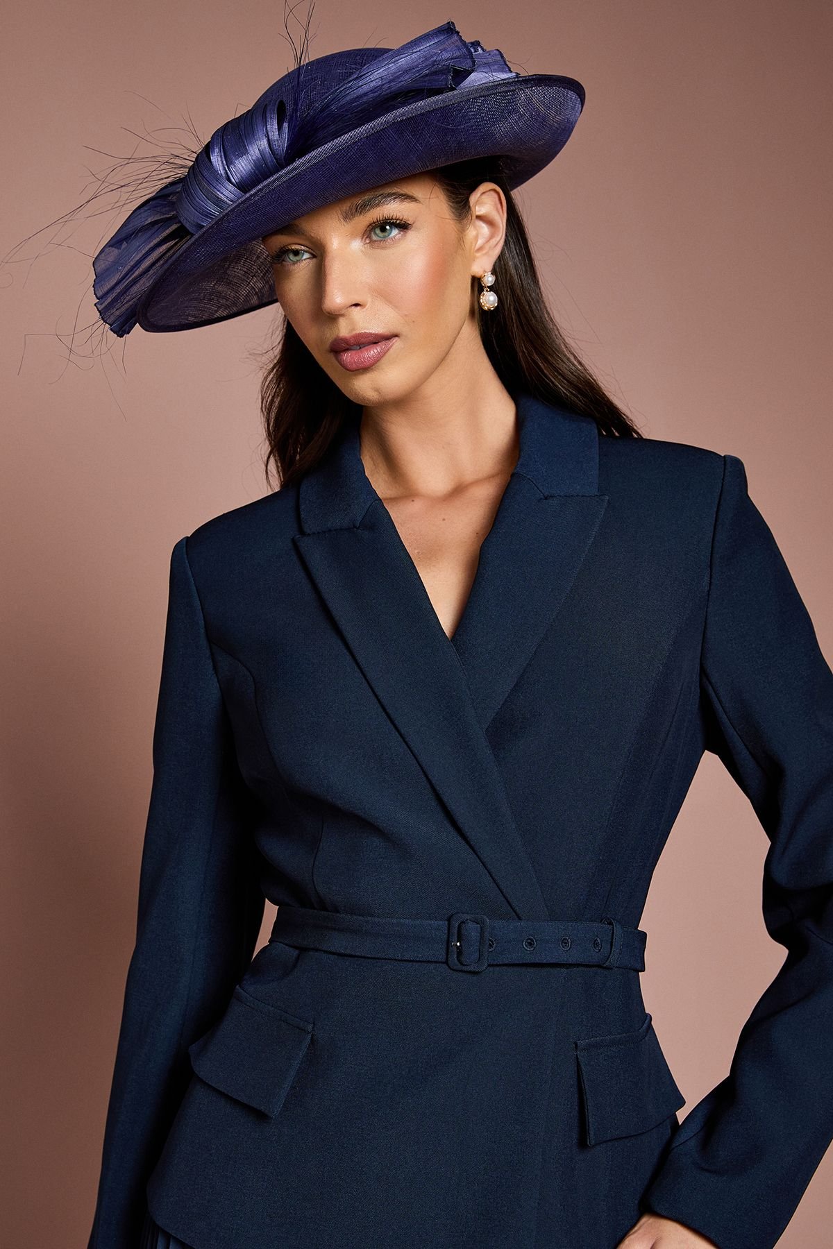 Coast Coast Women's Lisa Tan Tailored Jacket With Pleated Skirt Midi Dress in Navy - 4