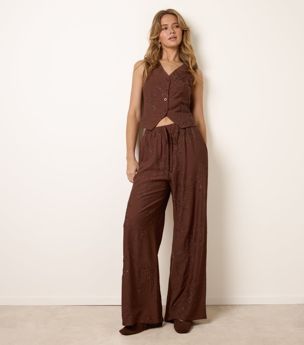 Blue Vanilla Blue Vanilla Dark Brown Embroidered Waistcoat Trouser Set