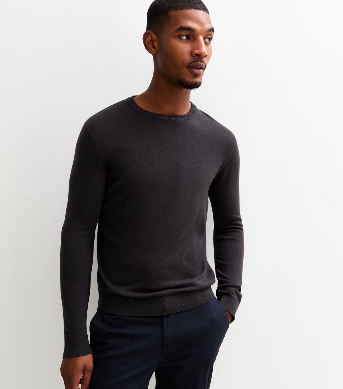 New Look Men's Dark Grey Slim Fit Crew Neck Jumper New Look