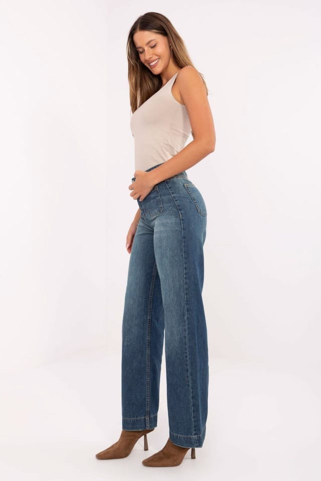 Love Lace Love Lace Women's High Rise Relaxed Fit Straight Jeans in Blue - 2
