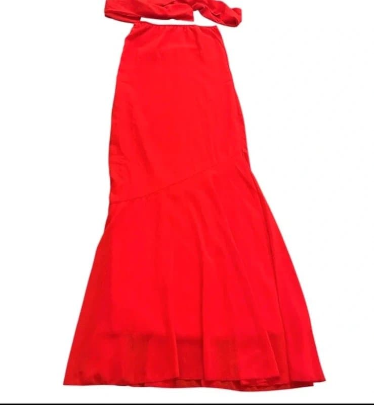 Blooming Jelly Women's Bandeau Summer Dress - Size 8-10 Red with Matching Sheer Neck Scarf Premium Party Wear