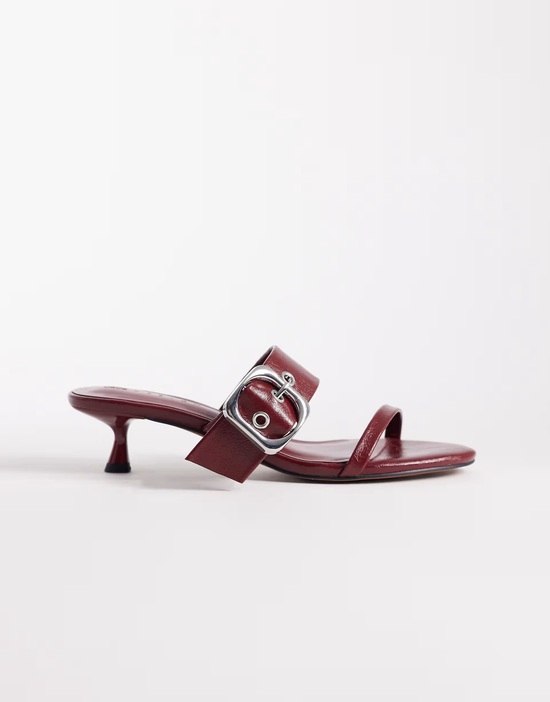 ASOS ASOS Burgundy Leather Heeled Mule Sandals With Oversized Buckle
