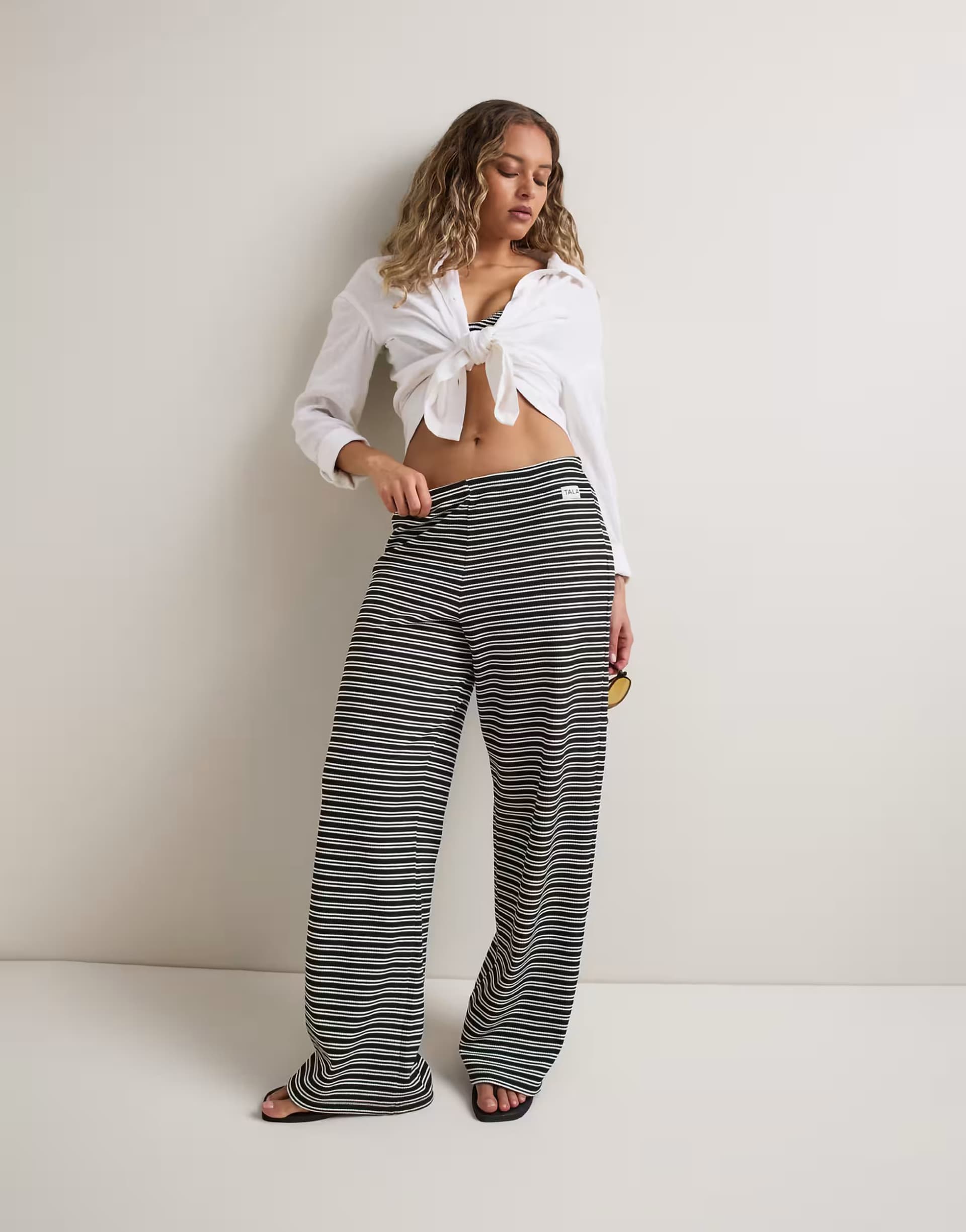 ASOS TALA striped knit trousers in black - BLACK