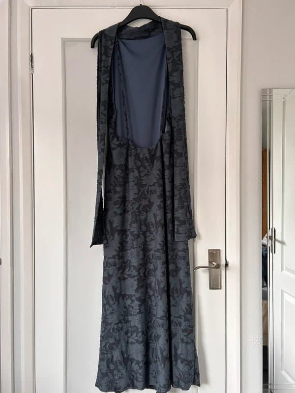 ASOS Design ASOS Design halter neck with open back with drape detail devore maxi dress in blue - Size 14