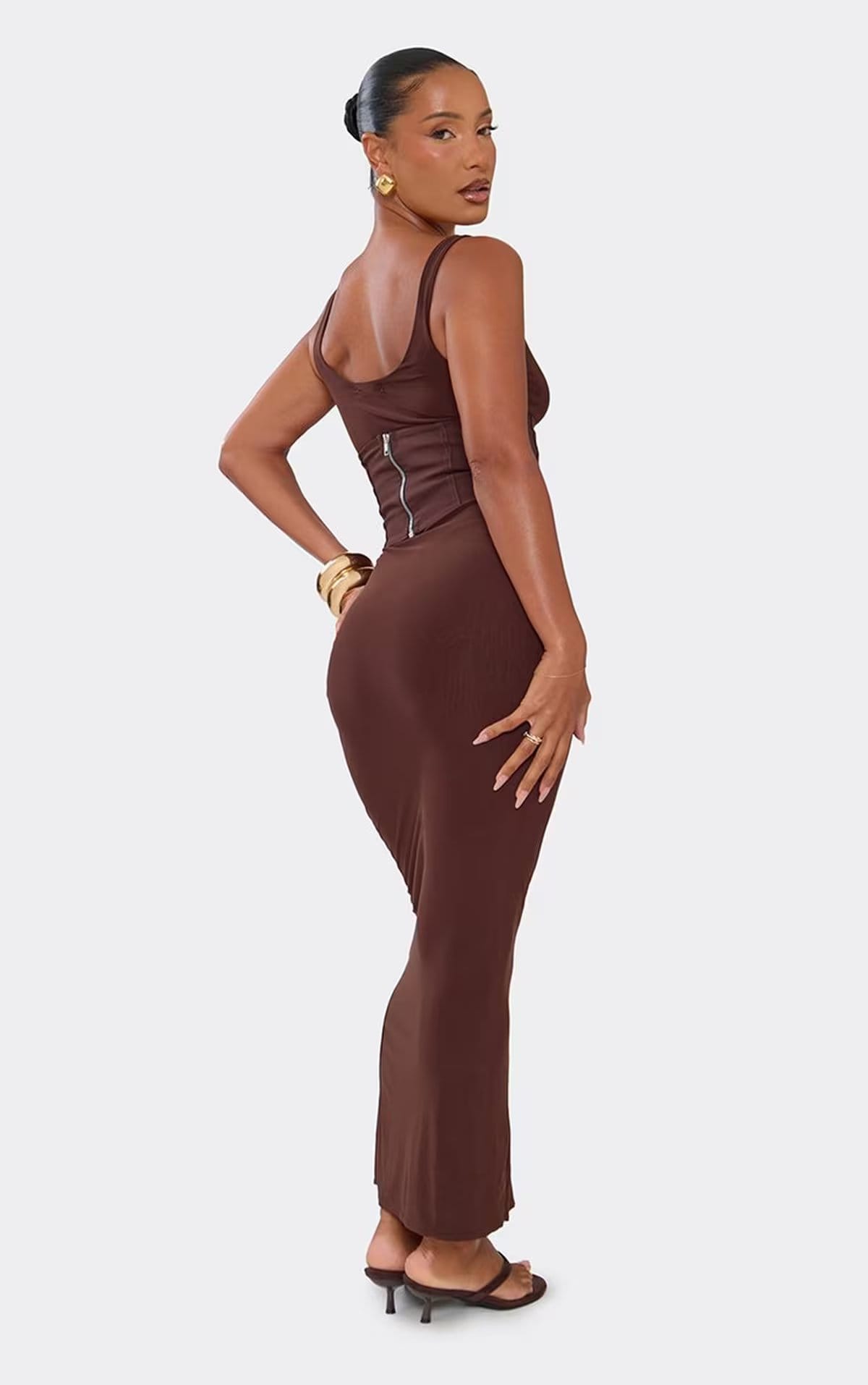 EGO Chocolate Brown Maxi Dress With Corset Detail