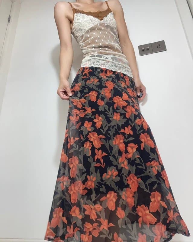 No Label Retro Lace Dress Set Top + Skirt