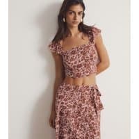 New Look Women's Brown Floral Print Frill Strap Crop Top New Look