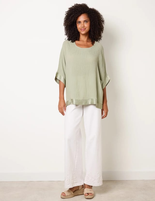 Blue Vanilla Viscose Crinkle Top With Satin Finish - 2