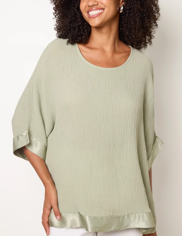 Blue Vanilla Viscose Crinkle Top With Satin Finish - 3