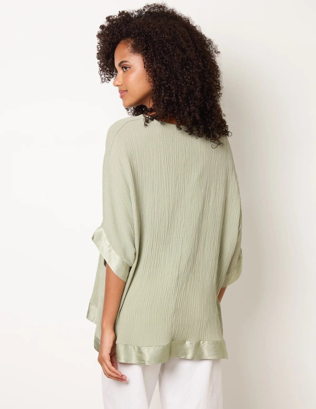 Blue Vanilla Viscose Crinkle Top With Satin Finish - 4