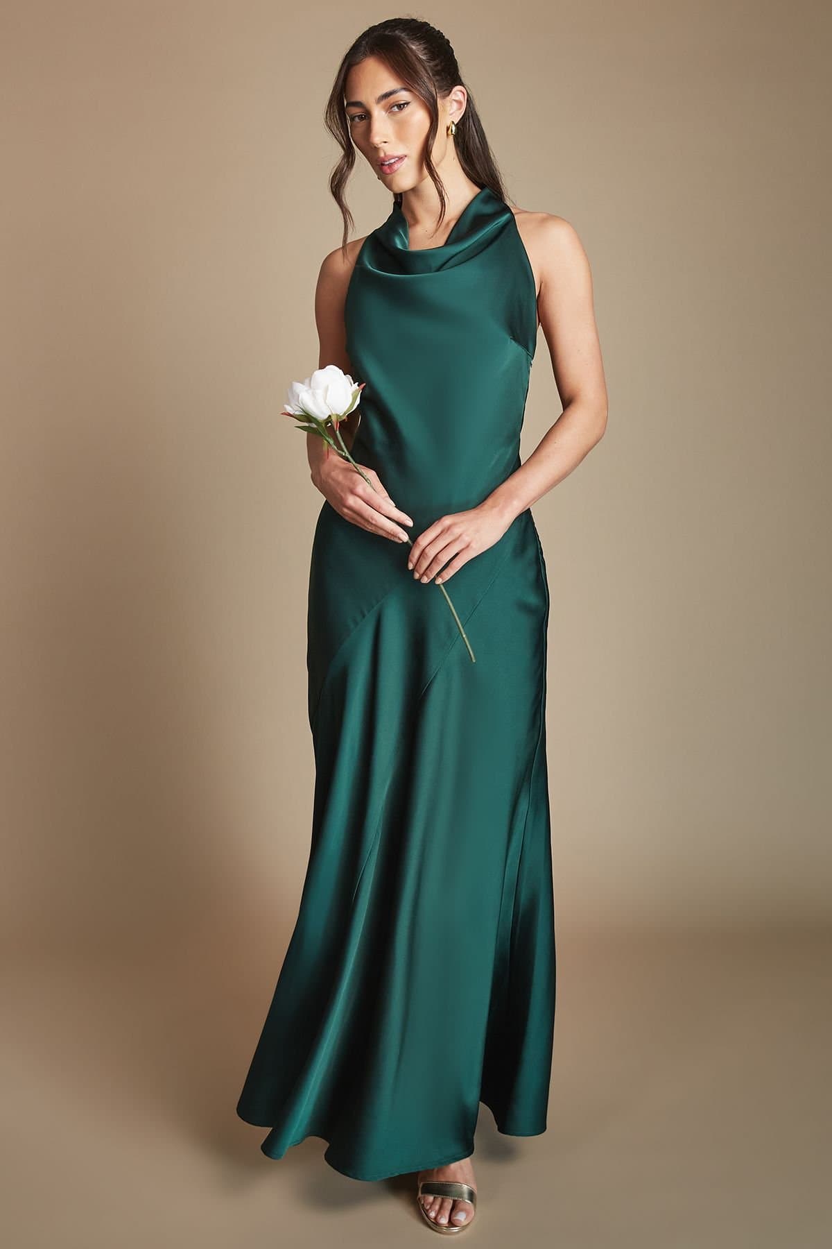 Oasis Oasis Women's Emerald Cowl Halterneck Satin Maxi Bridesmaid Dress