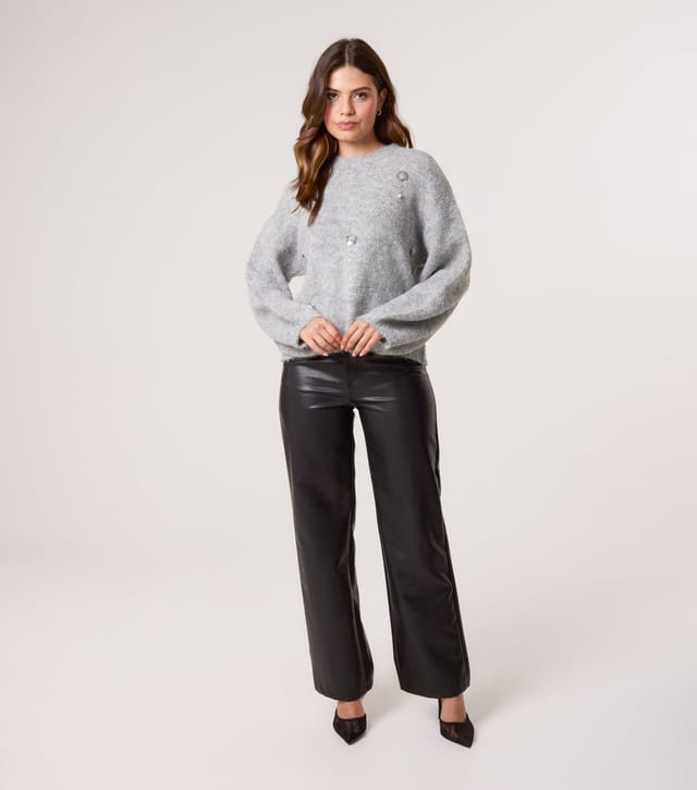 Blue Vanilla Women's Grey Flower Embellished Jumper Blue Vanilla New Look - 2