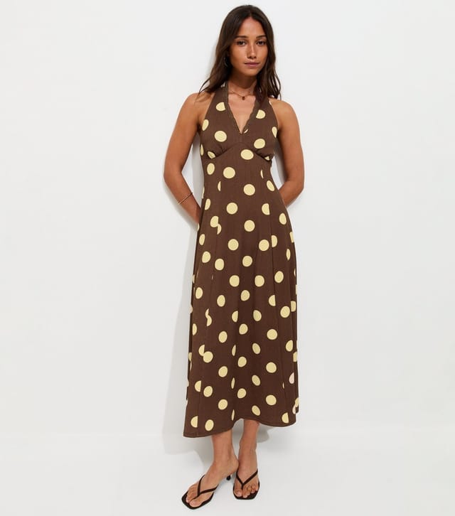 New Look Women's Dark Brown Polka Dot Halter Neck Midi Dress New Look - 2