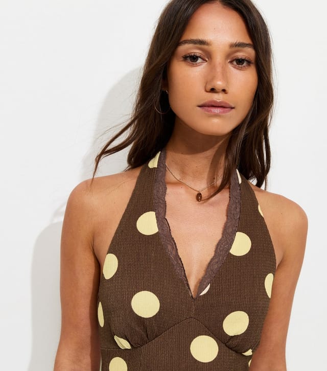 New Look Women's Dark Brown Polka Dot Halter Neck Midi Dress New Look - 3