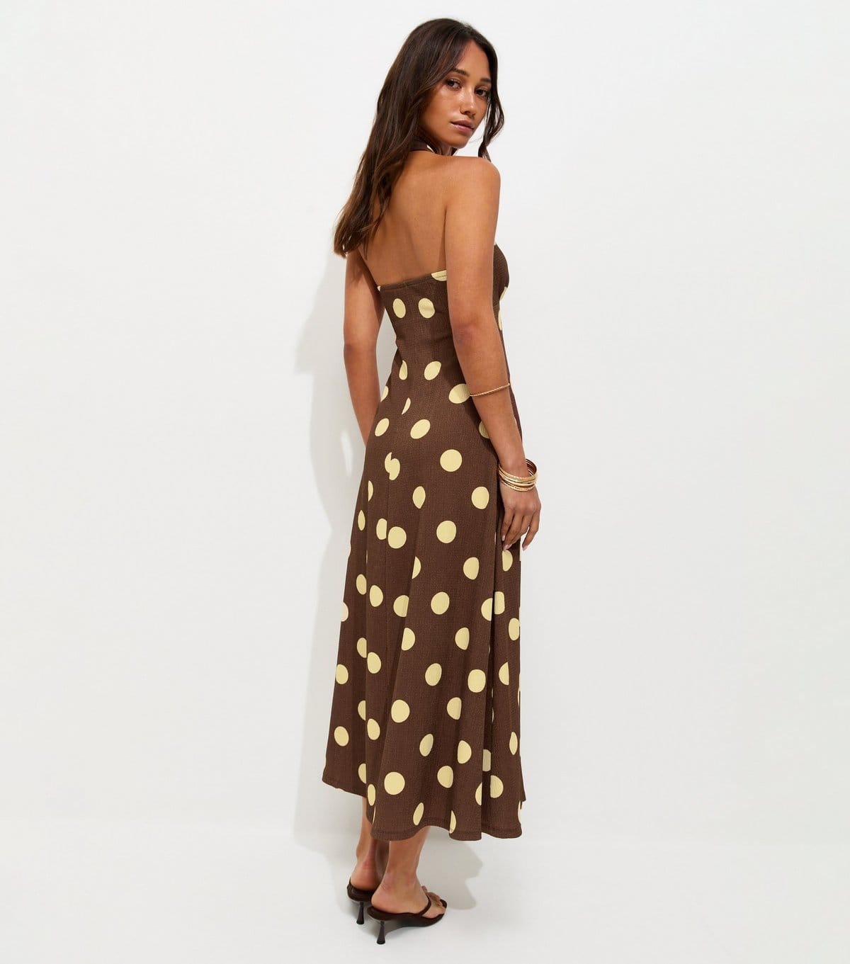 New Look Women's Dark Brown Polka Dot Halter Neck Midi Dress New Look - 4