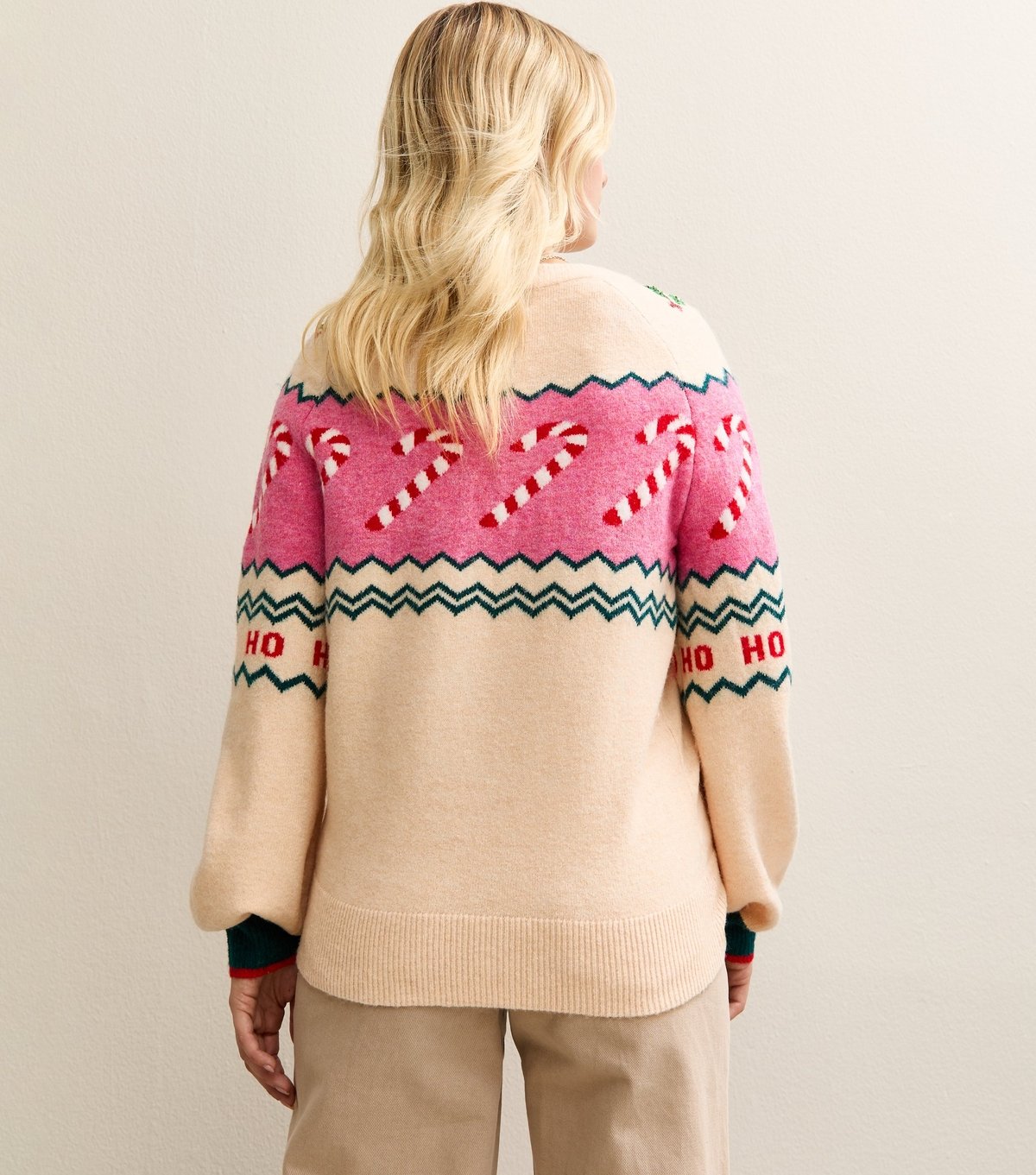 Sunshine Soul Women's Oatmeal Candy Cane Christmas Jumper Sunshine Soul New Look - 4