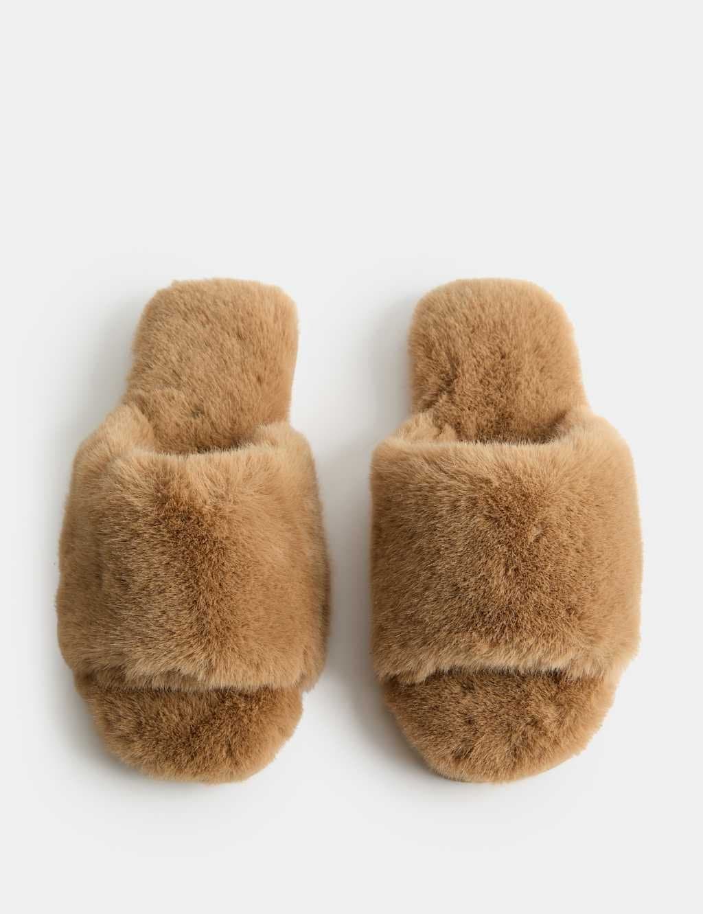 Marks & Spencer M&S Faux Fur Open Toe Slider Slippers Sand