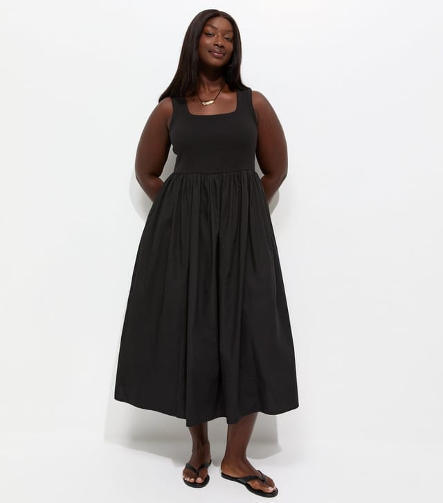 New Look Women's Plus Size Black 2-In-1 Poplin Midi Dress Curves New Look - 3