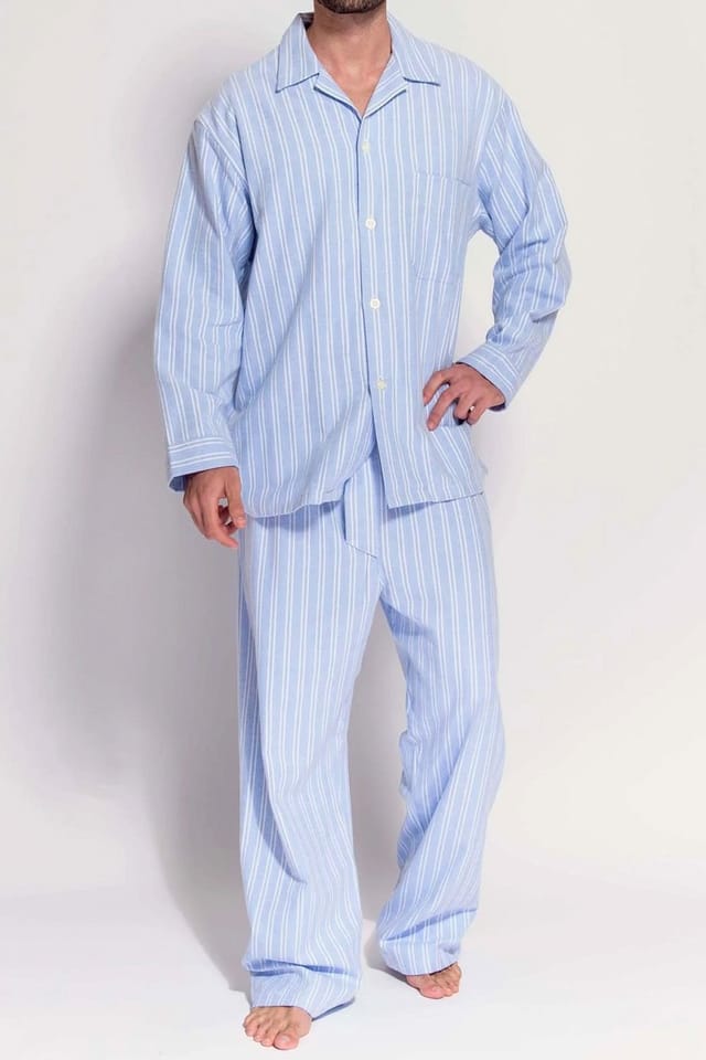 British Boxers British Boxers Men's 'Westwood Blue' Stripe Brushed Cotton Pyjama Set in Light Blue - 2