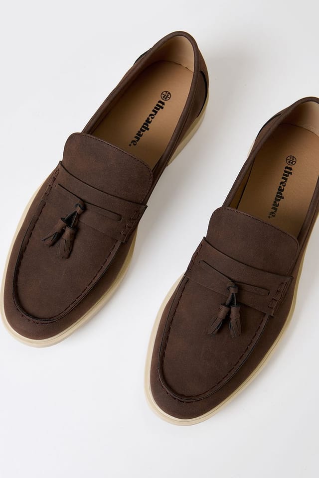 Threadbare threadbare Men's Faux Suede Tassel Loafers in Chocolate - 3