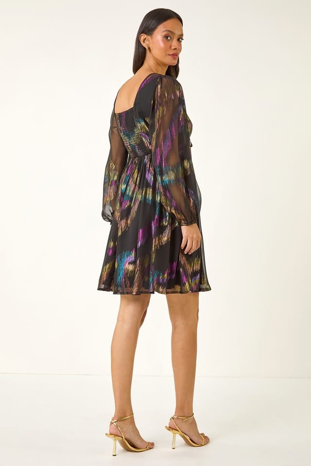 Dusk Dusk Women's Foil Print Tie Dress in Black - 3