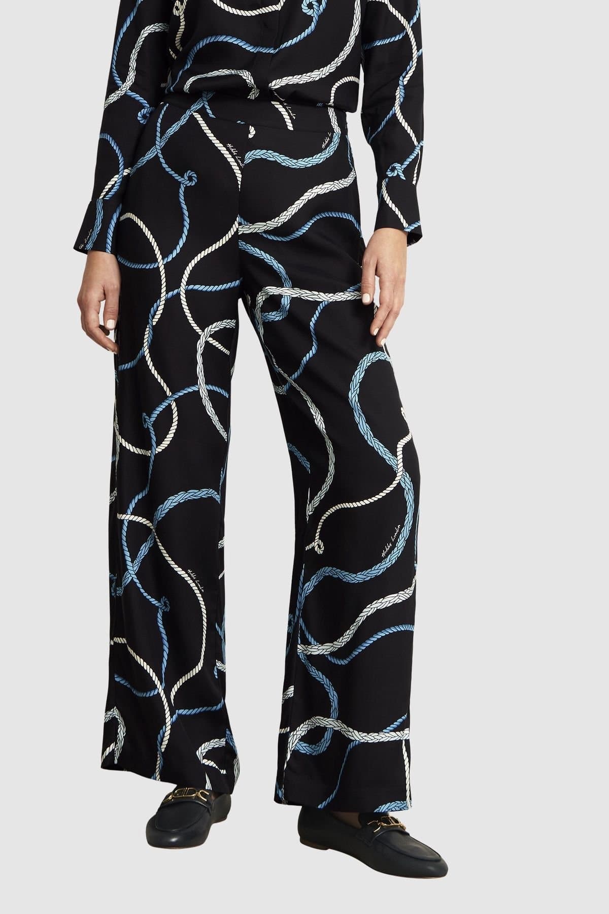 Hobbs London Hobbs London Women's Raya Printed Wide Leg Trouser in Dark Navy