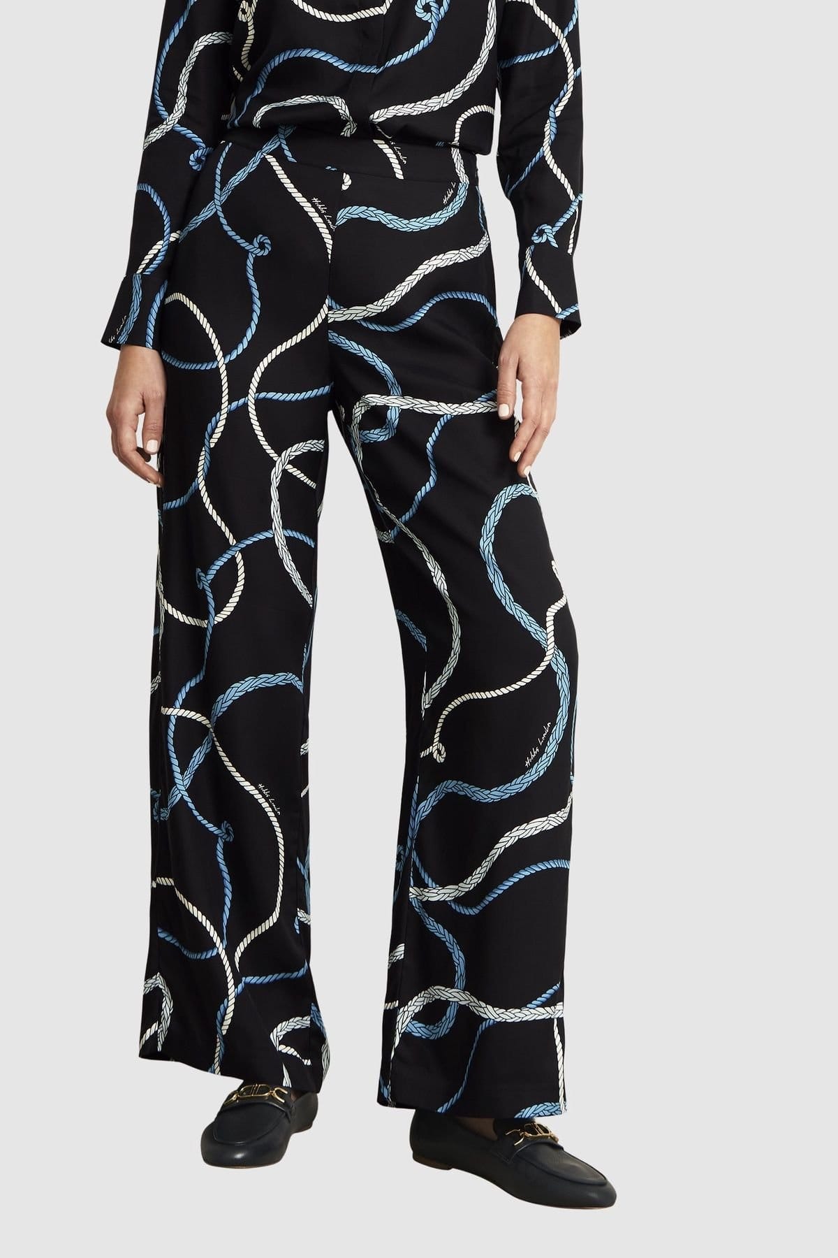 Hobbs London Dark Navy Printed Wide Leg Trousers