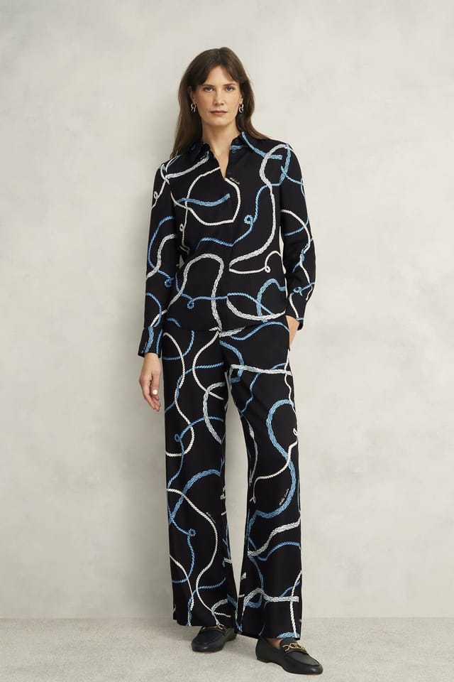 Hobbs London Hobbs London Women's Raya Printed Wide Leg Trouser in Dark Navy - 3