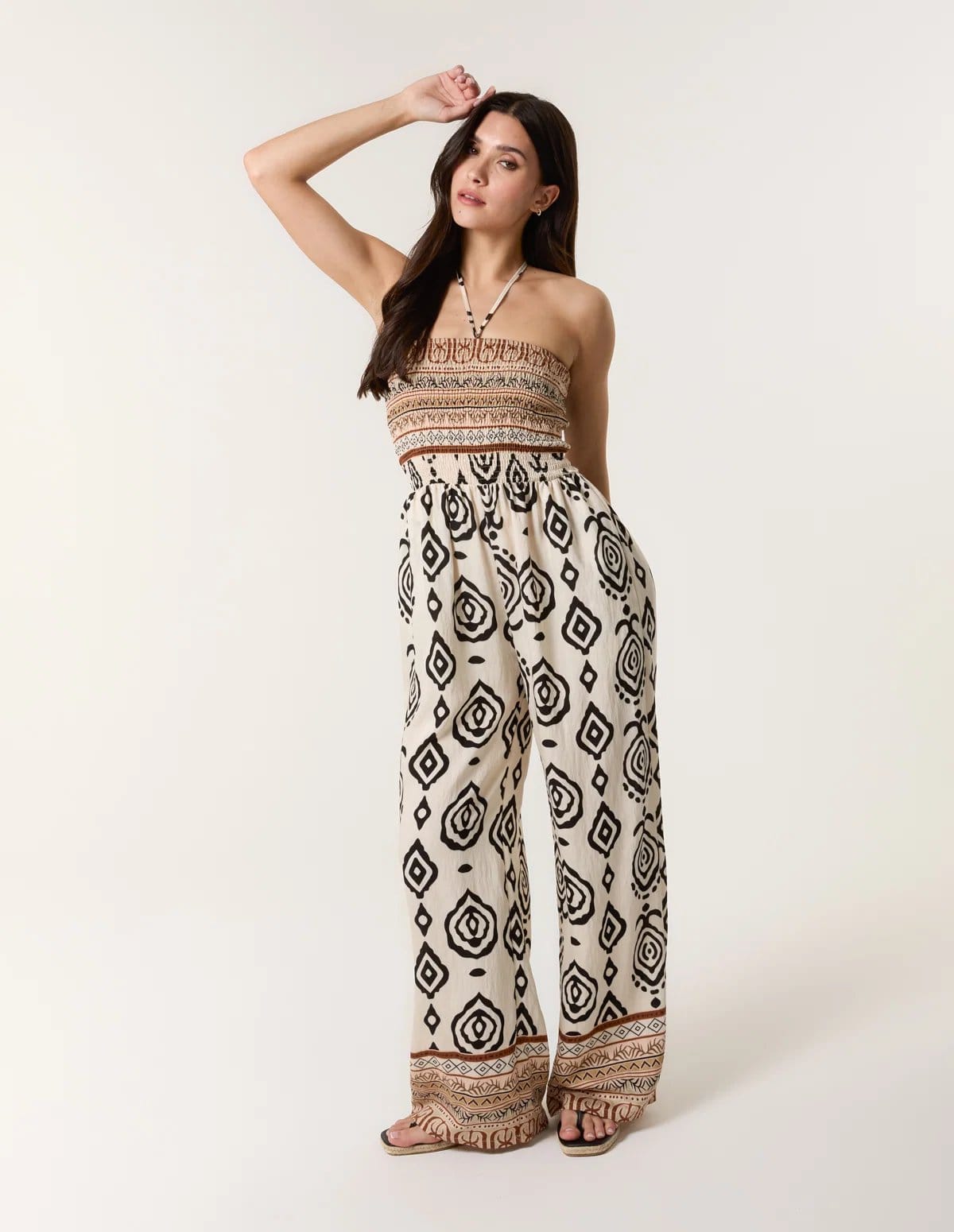 Blue Vanilla Print Strapless Bandeau Shirred Jumpsuit - 4