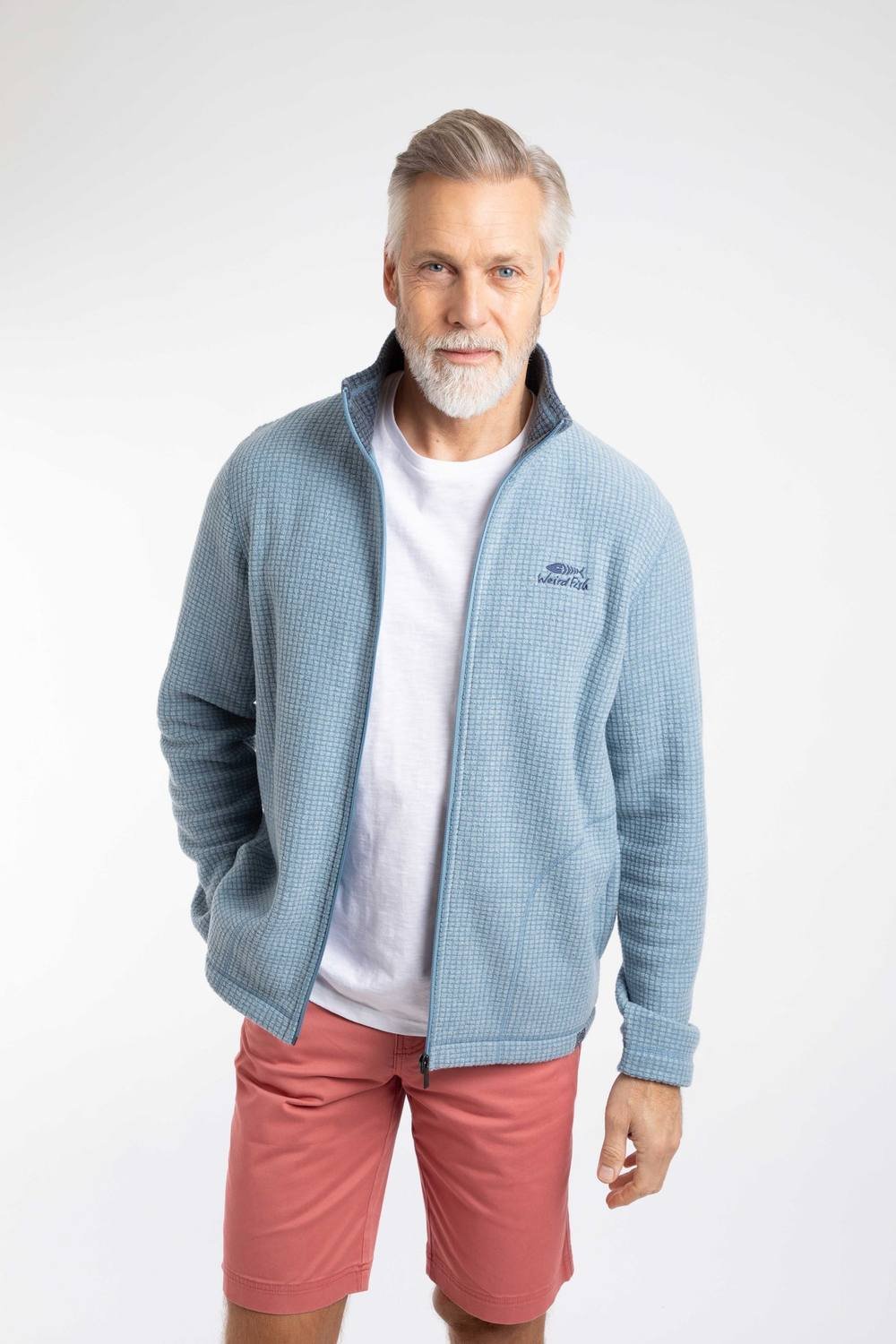 Weird Fish Weird Fish Men's Shires Full Zip Grid Fleece in Light Blue - 4