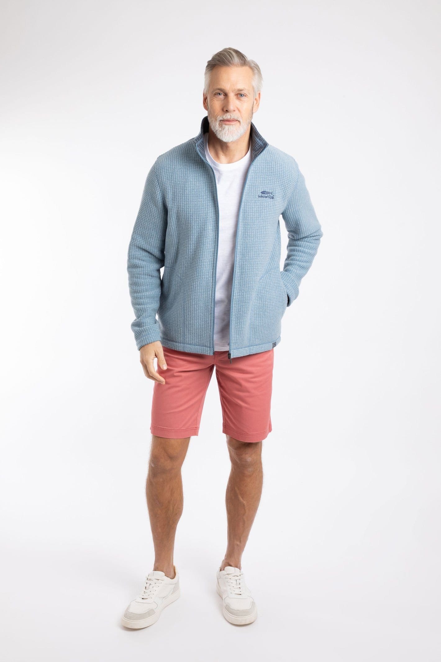 Weird Fish Weird Fish Men's Shires Full Zip Grid Fleece in Light Blue - 4