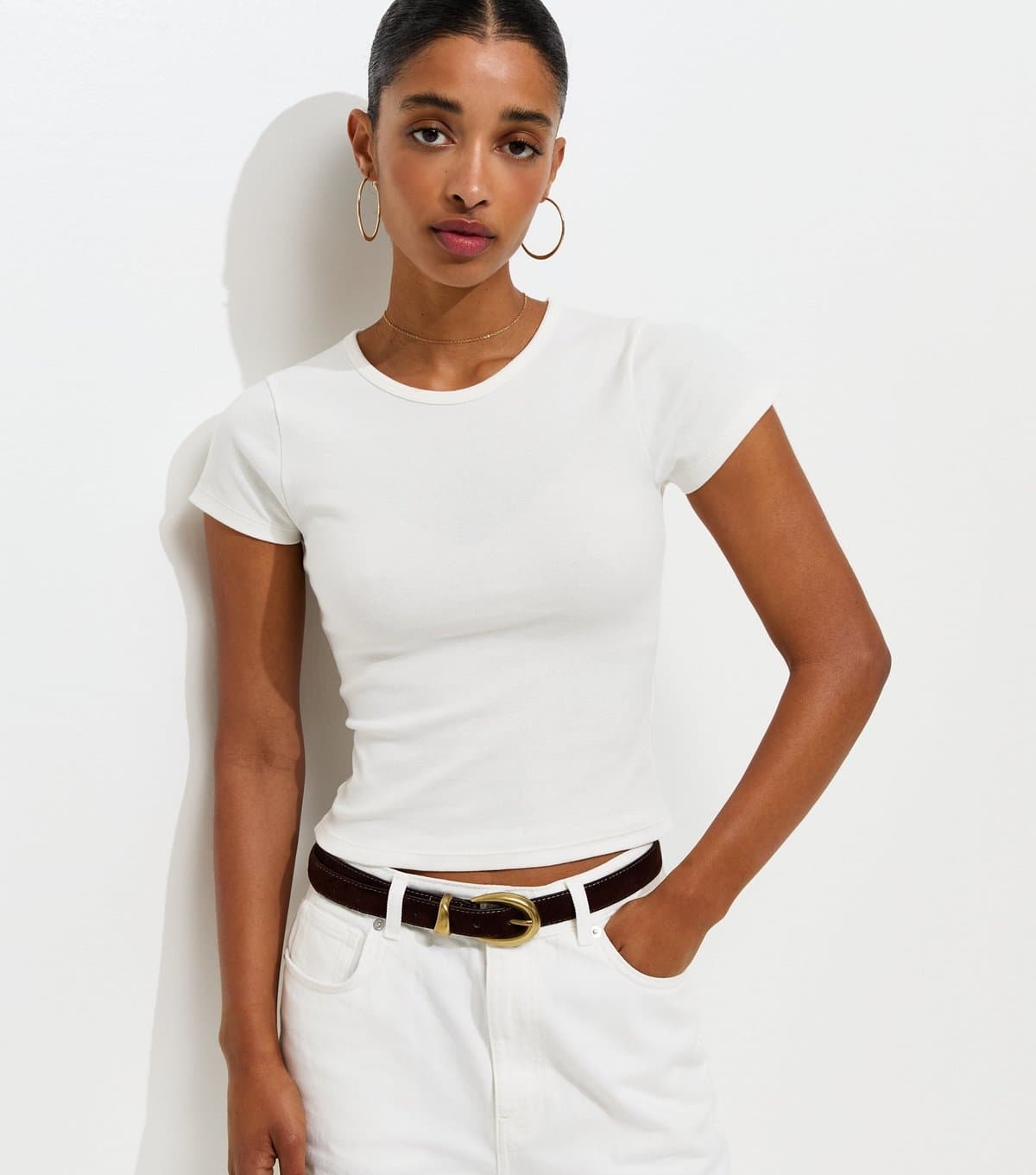 New Look Women's Cream Baby Tee T-Shirt New Look