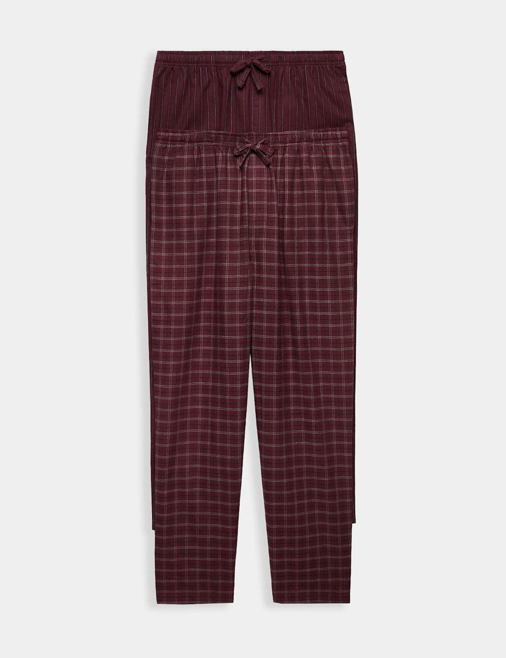 Marks & Spencer M&S 2 Pack Brushed Cotton Pyjama Bottoms Burgundy Mix
