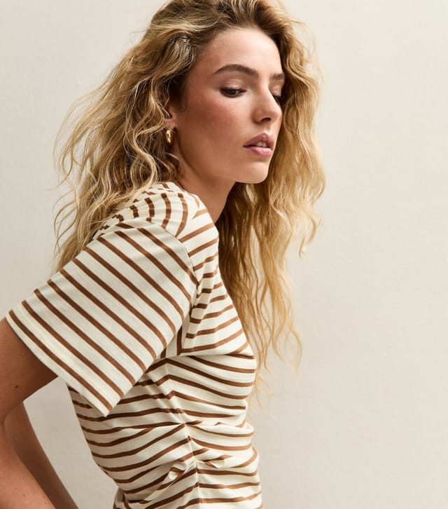 New Look Women's White and Brown Striped Corset Top New Look - 2