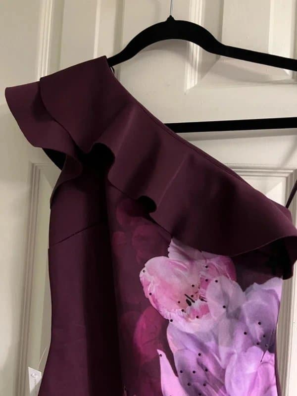 Lipsy Lipsy Purple One Shoulder Midi Dress UK 8 Floral Scandi Bodycon Wedding Guest