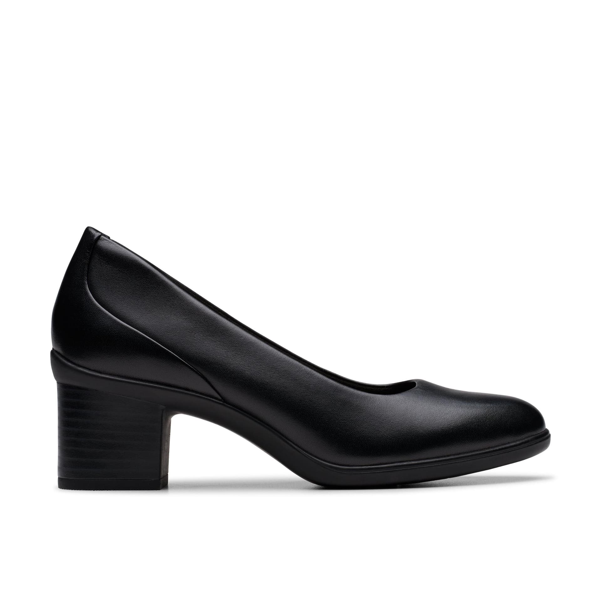 Clarks Clarks Women's Shaya Poppy Black Leather Slip Ons, Heels