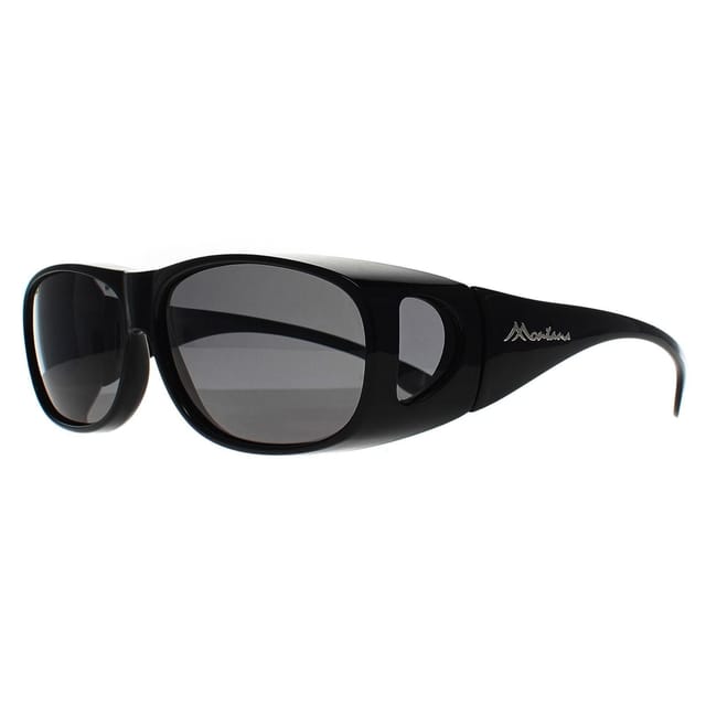 montana montana Men's Rectangle Shiny Black Smoke Polarized FO2 Fit Over Glasses Sunglasses - 2