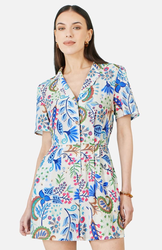 Yumi Yumi Women's Multicolour Paisley Retro Print Playsuit in Natural White - 2